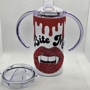 Vampire Bite Me Glitter Sippy Cup - Red and White